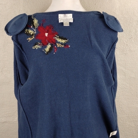 Christopher & Banks Hand Embroidered Poinsettia Blue Button Up Cardigan Sweater - Picture 11 of 13